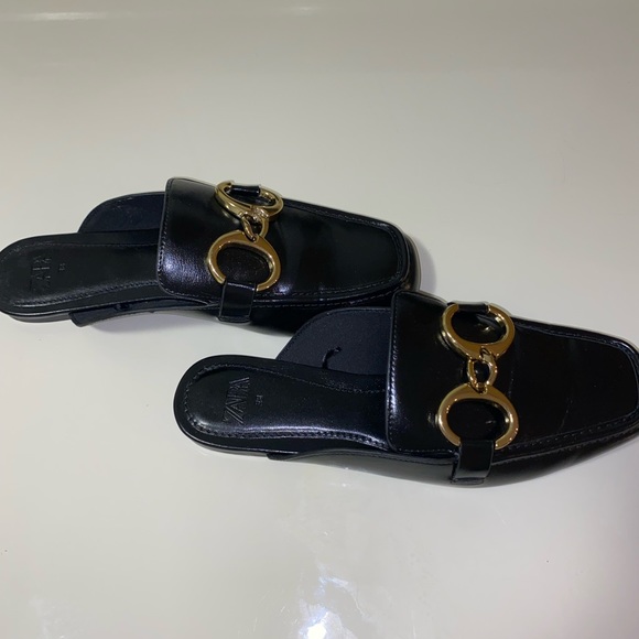 Zara Chain Trim Open Back Loafers in Black - Picture 5 of 6